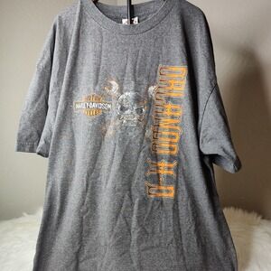 Harley Davidson Skull And Bones Shirt Men's 2X Gray Motorcycle Biker Orlando, FL